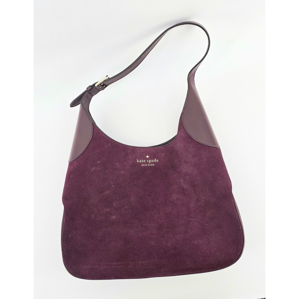 Kate Spade New York Suede Leather Hobo Shoulder Bag Womens Burgundy